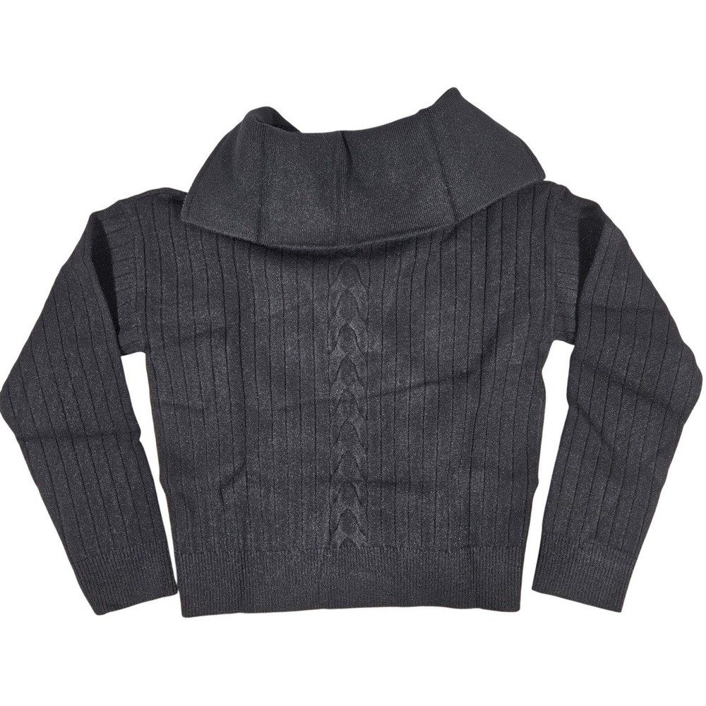 Area Stars Black Shimmer‎ Ribbed Cable Knit Quarter Zip Sailor Collar Sweater S - Picture 2 of 10